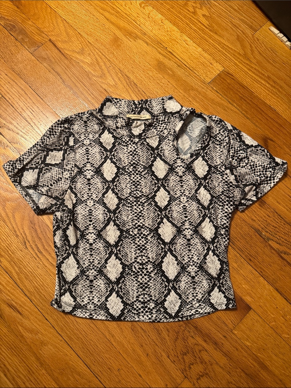 Caution To The Wind Black & White Snake Print Short Sleeve Crop Top